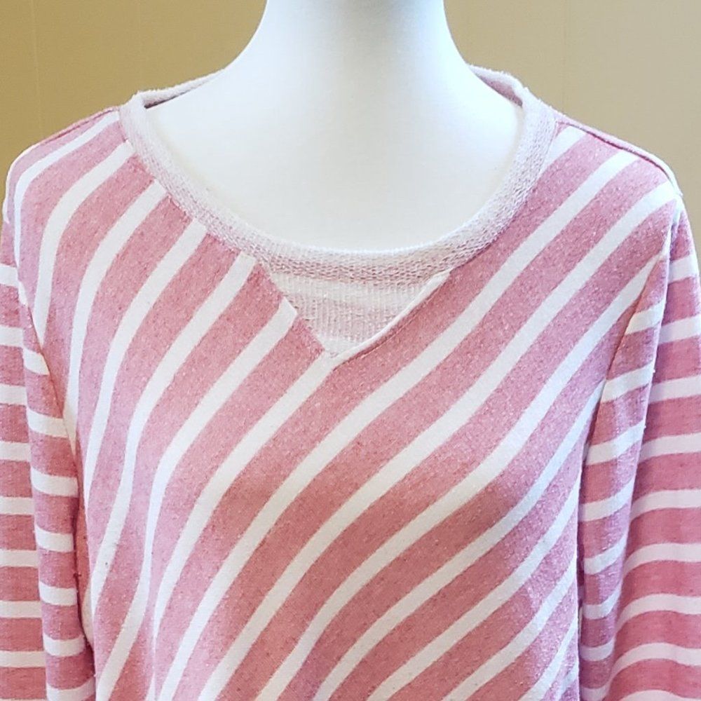 Ruby Rd Coral & White Textured Diagonal Striped Crew Neck Casual Sweatshirt